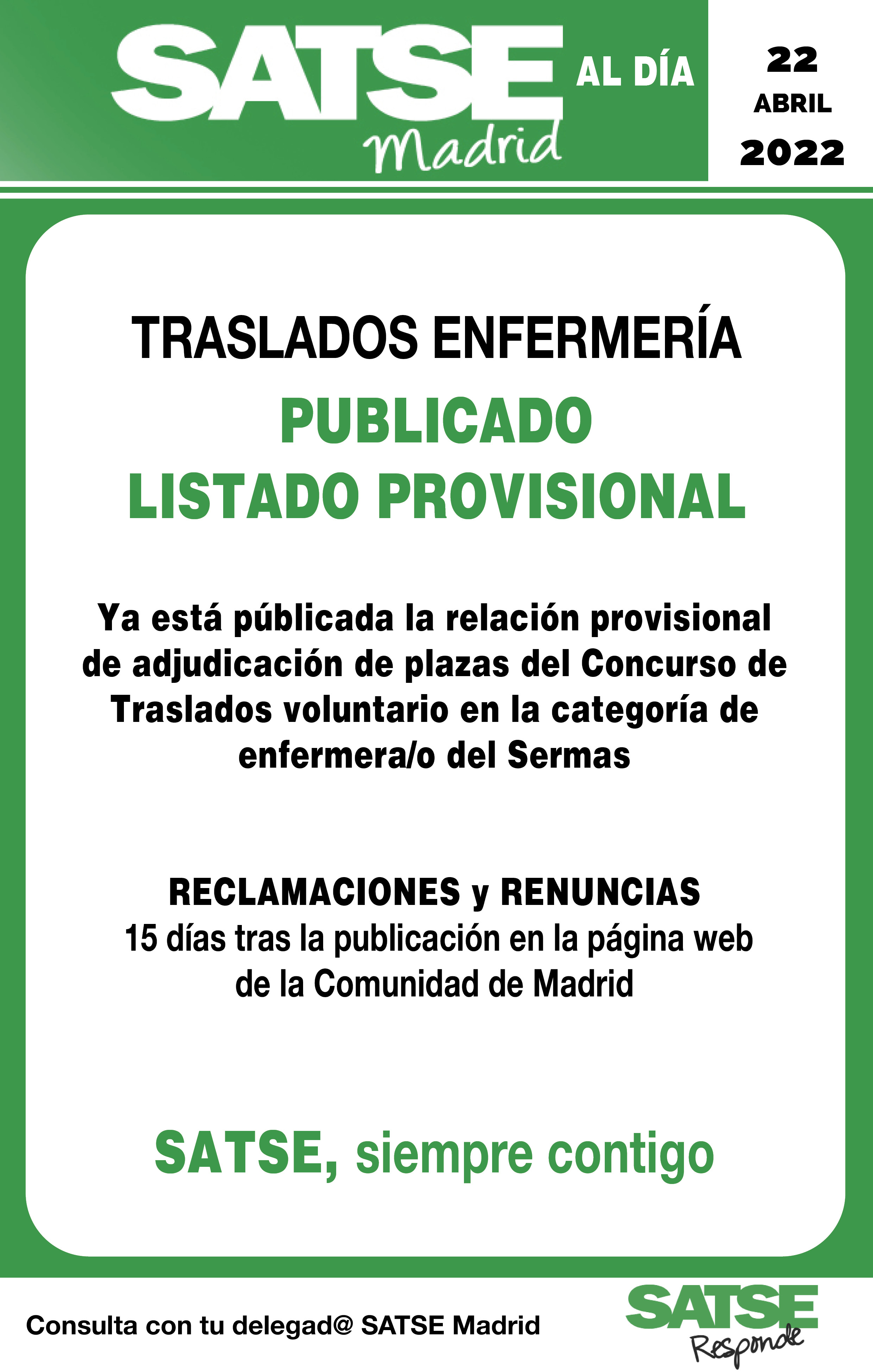 SATSE Inf  Traslados listado provisional enfermería