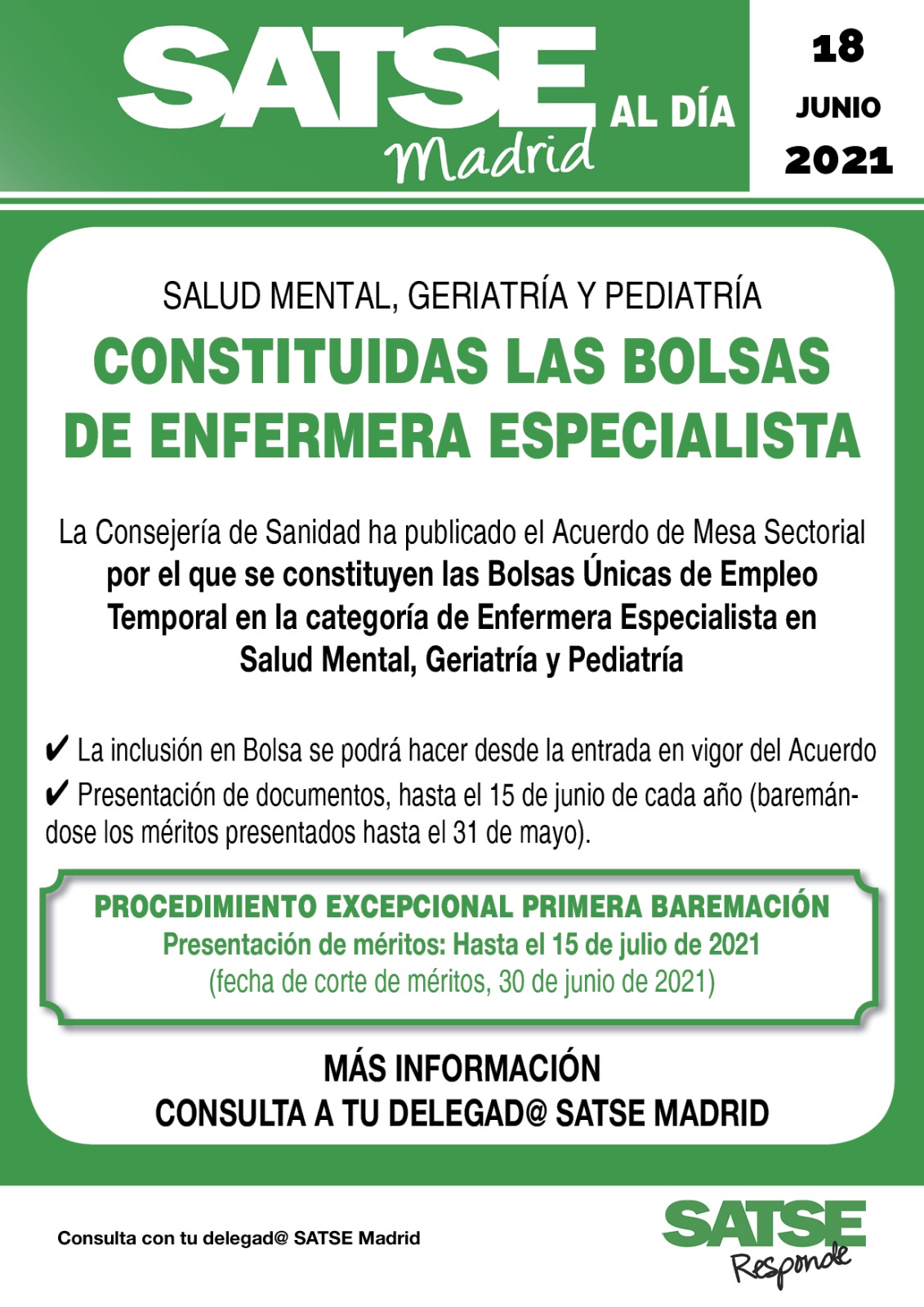 Bolsas enfermería en pediatría, geriatría y salud mental