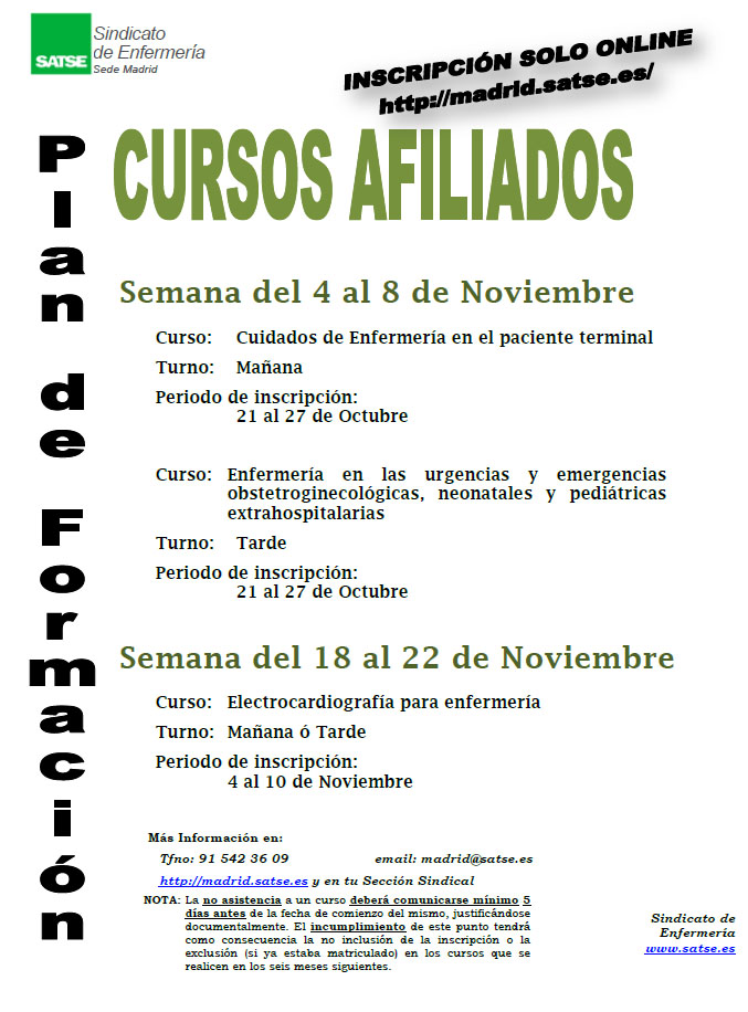 Cartel informativo cursos SATSE, noviembre de 2013